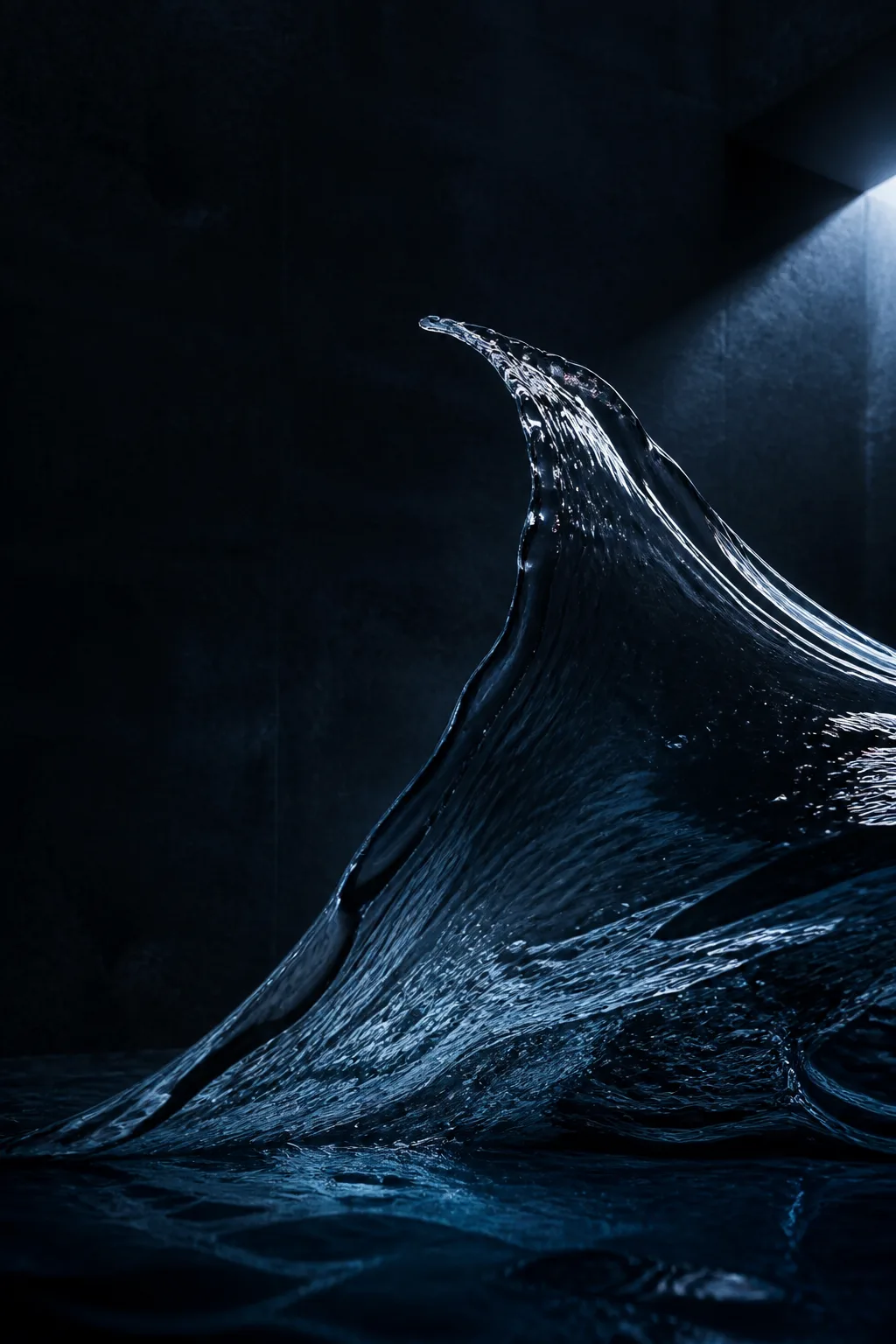 Dark aquatic sheet moving through midnight light
