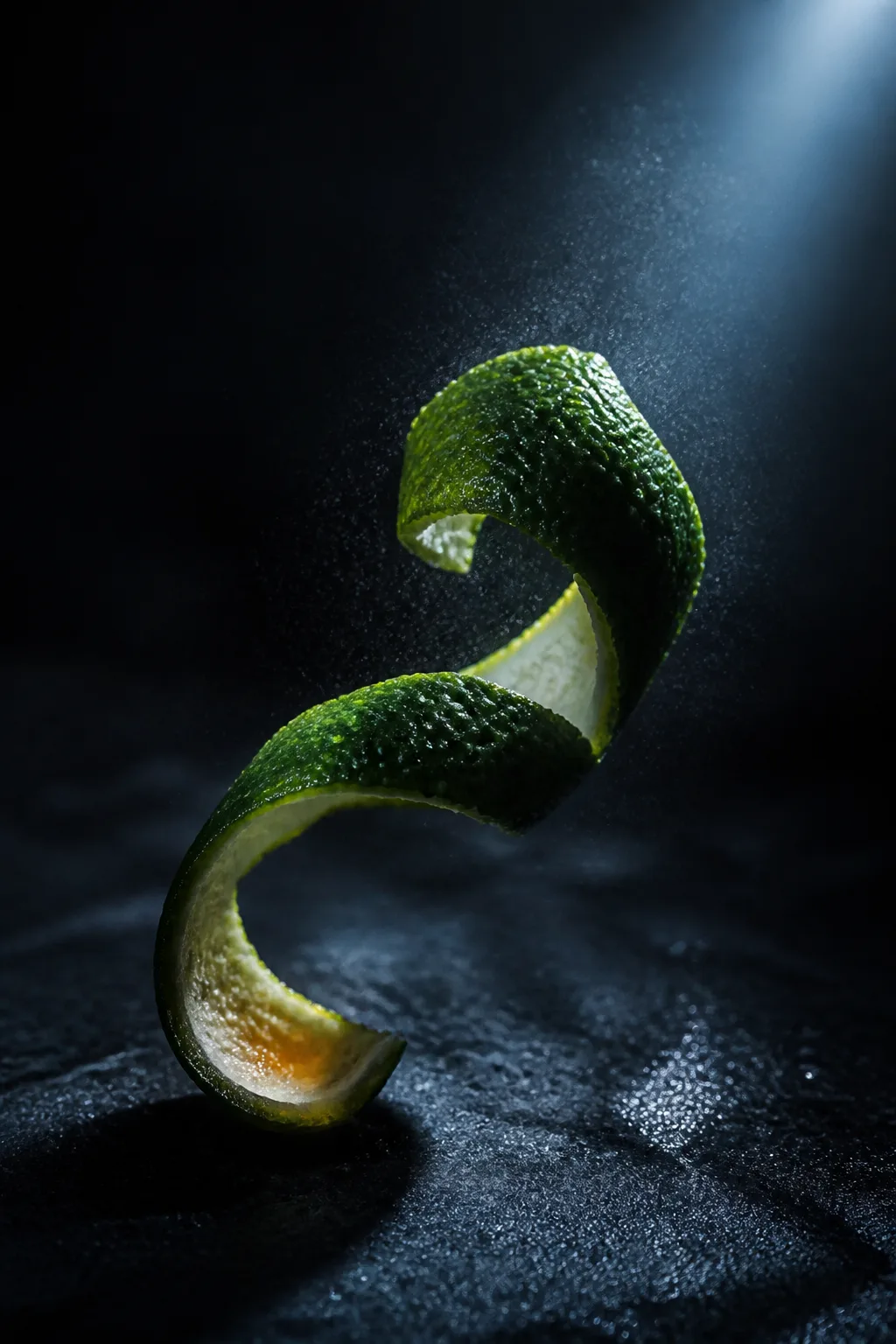 Sculptural bergamot rind in cold light
